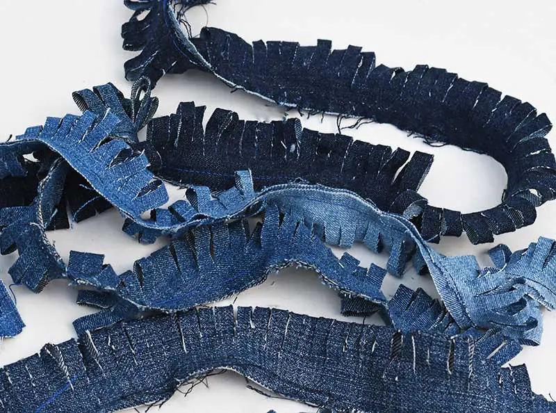 Cut strips of denim