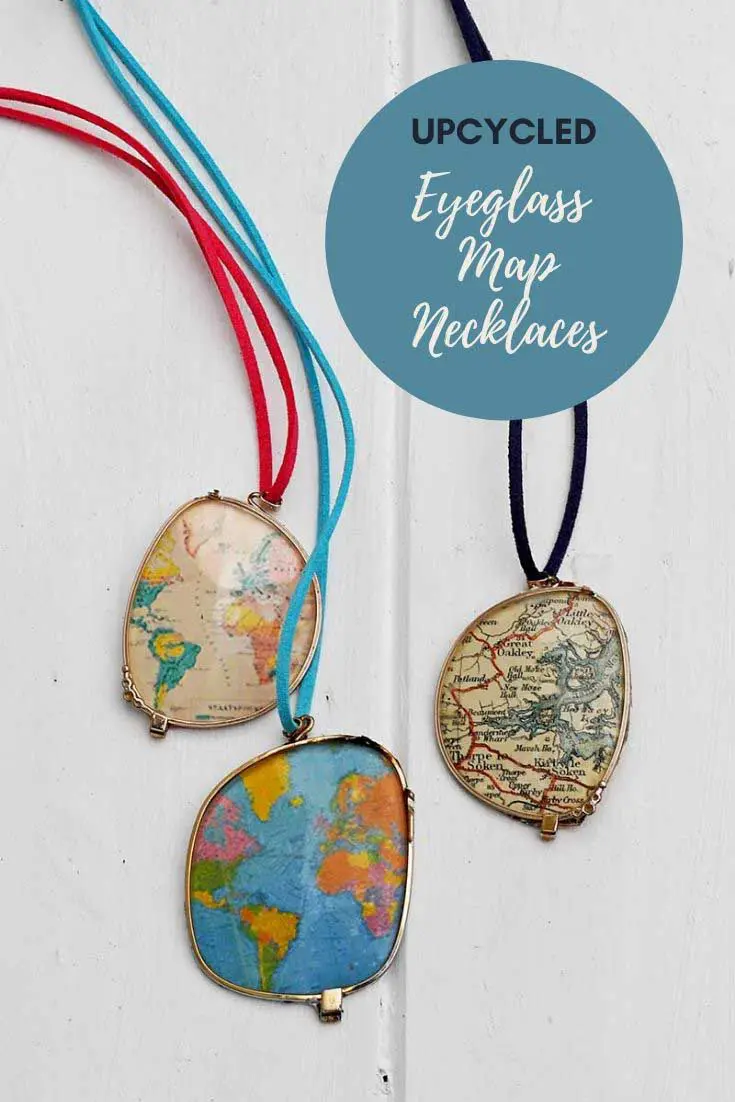 repruposed eyeglass world maps necklaces