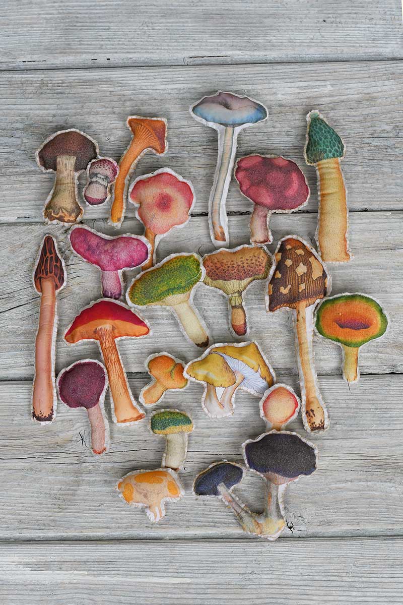 Upcycled fabric mushrooms