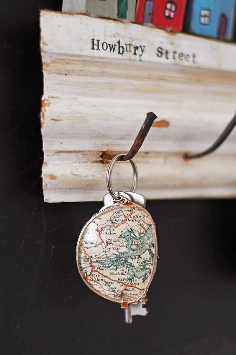 Upcycled map keychain