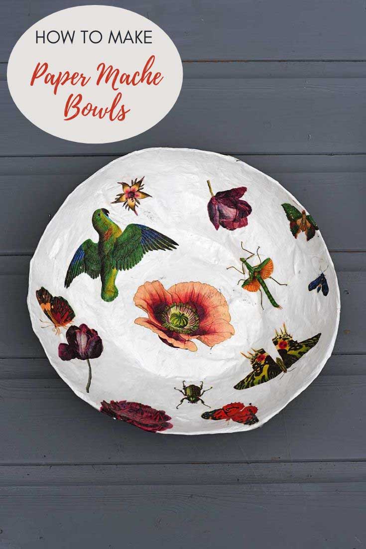 How To Make A Paper Mache Bowl With Decoupage Pillar Box Blue
