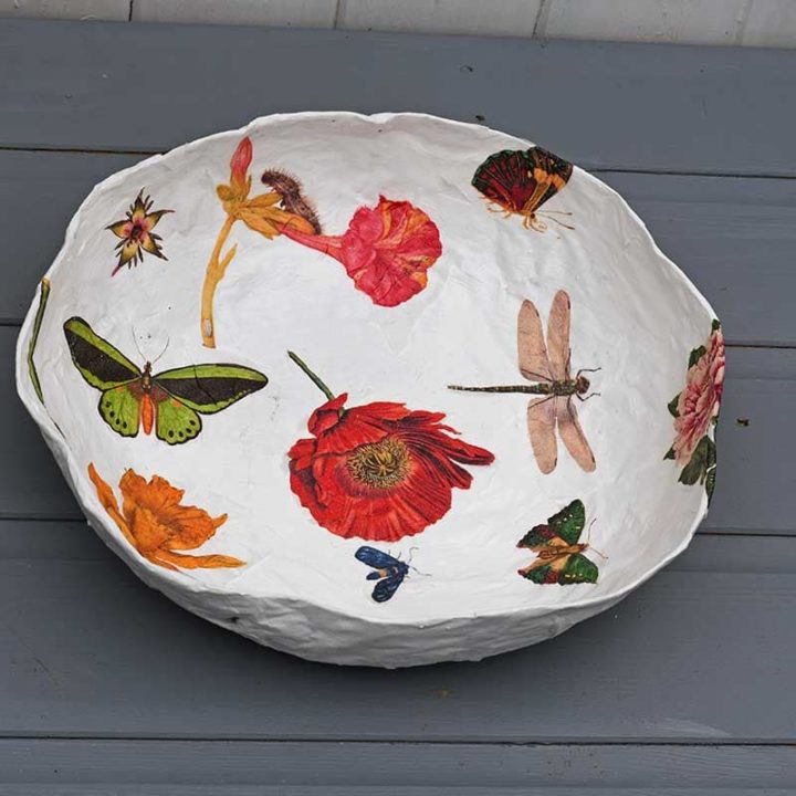 How To Make A Paper Mache Bowl With Decoupage - Pillar Box Blue
