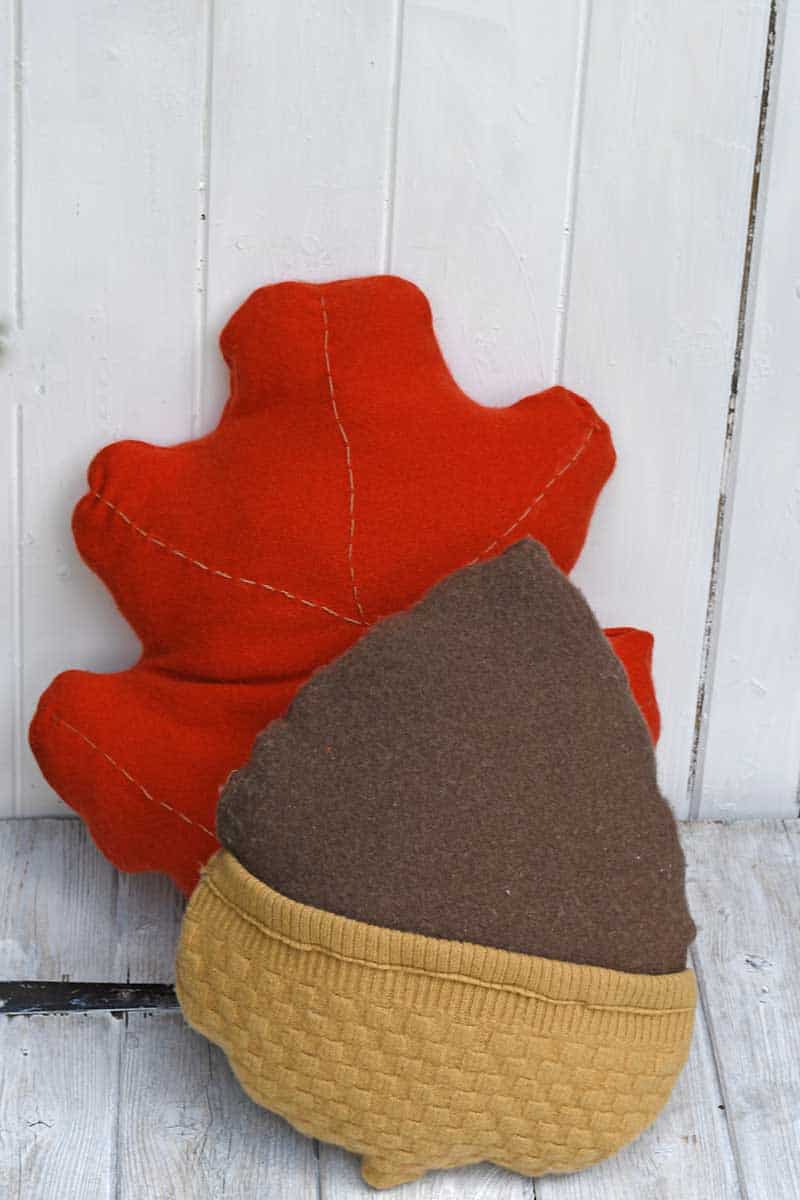 Acorn and oak leaf sweater pillows