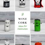 9 Halloweeen Wine cork characters, mummy, skull, jack-o-lantern, frankenstiens' monster, bat, dracular and ghost