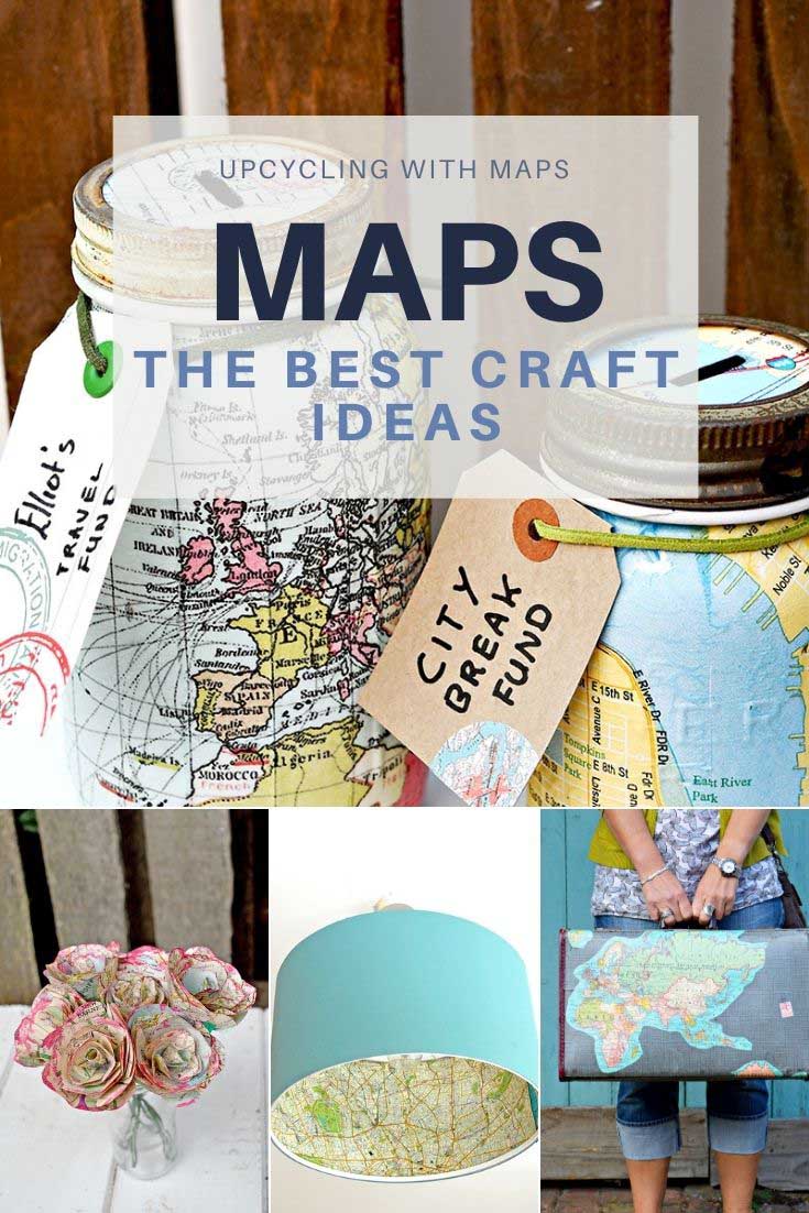 map upcycles crafts and DIY's