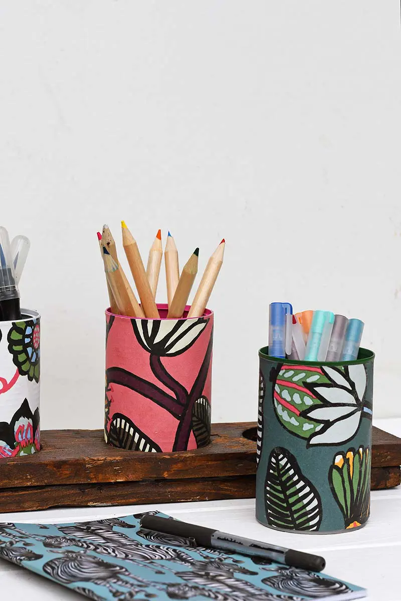 Crafting with wallpaper Marimekko desk caddy