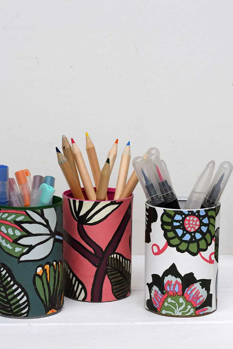 Marimekko wallpapered pen pots