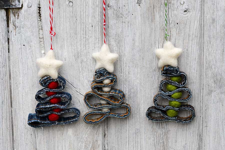 recycled denim Christmas decorations