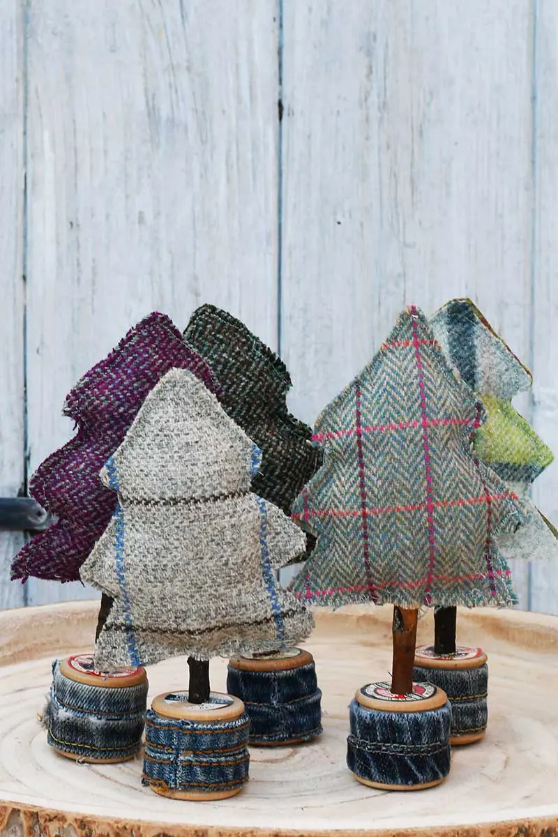 upcycled tweed and tartan trees