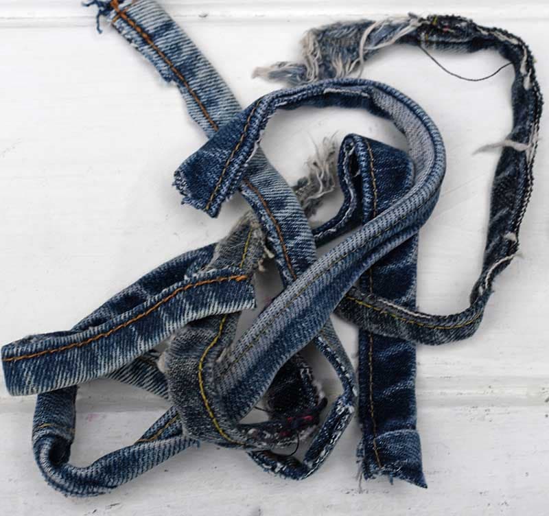 denim seams for recycled Christmas decorations