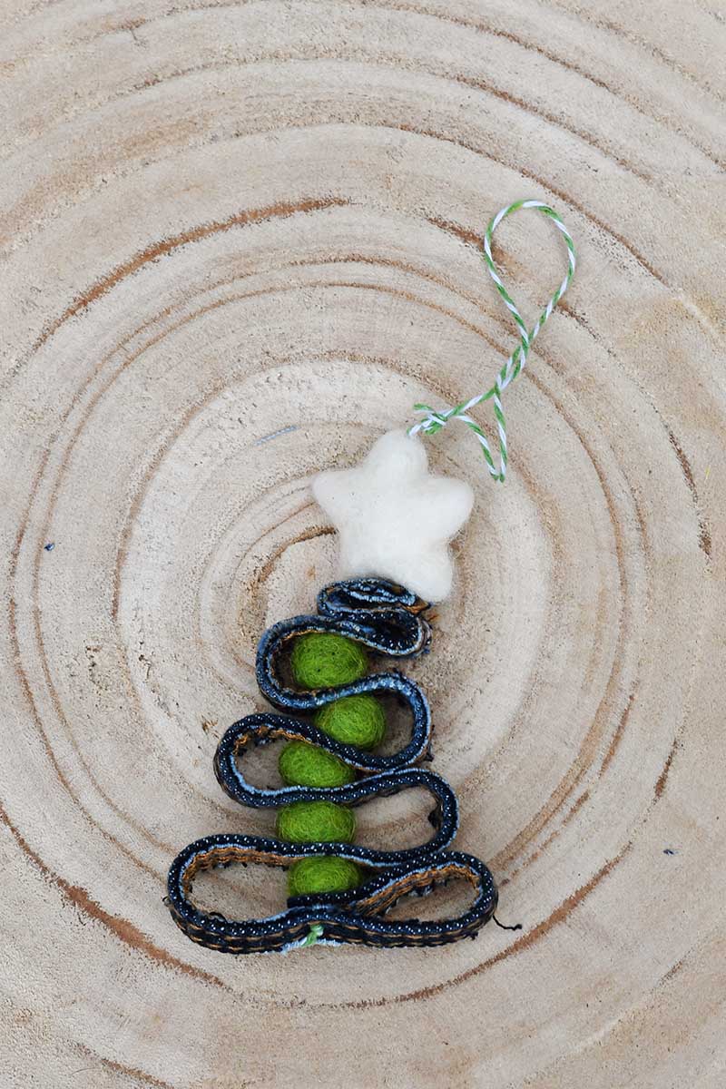 recycled Christmas decoration with denim