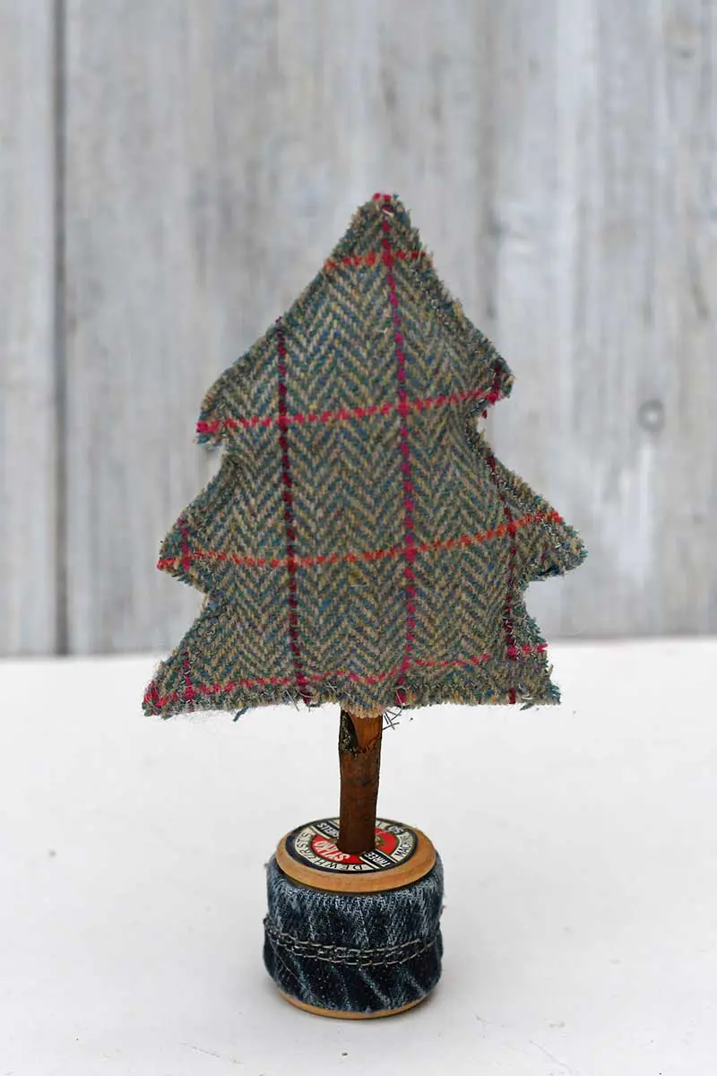 Upcycled tweed and tartan Christmas tree