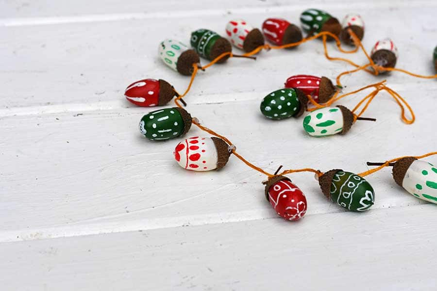 painted acorn Christmas decoration garland