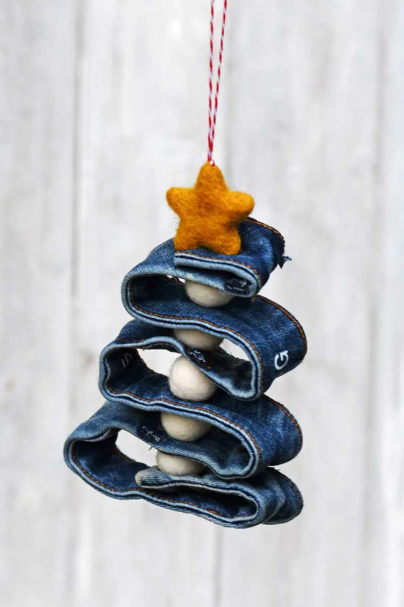 recycled denim Christmas ornament