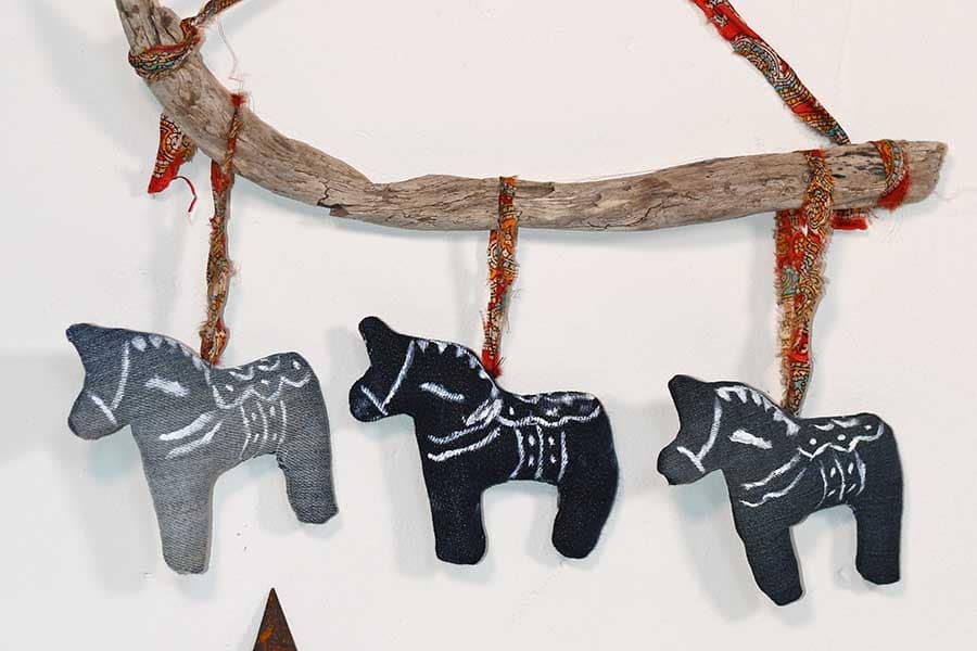 Denim Dala Horse wall hanging