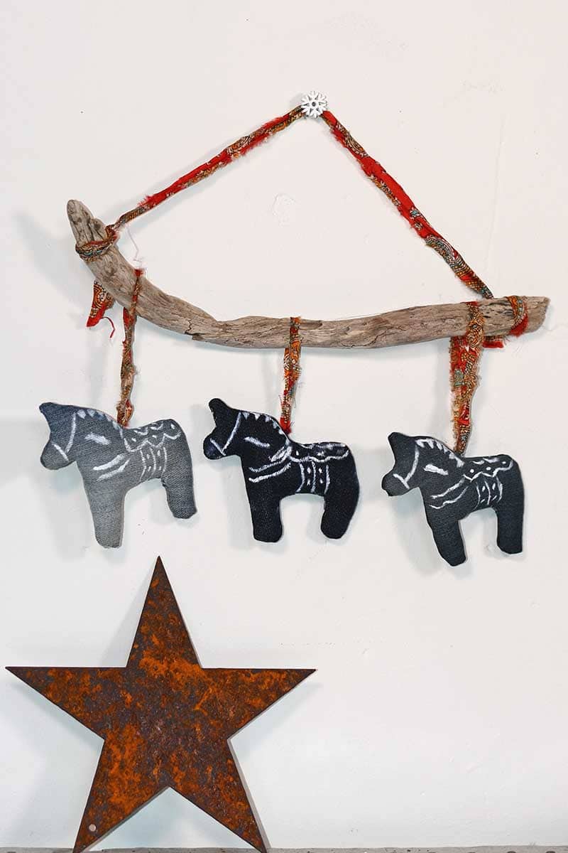 Denim Dala horse wall hanging