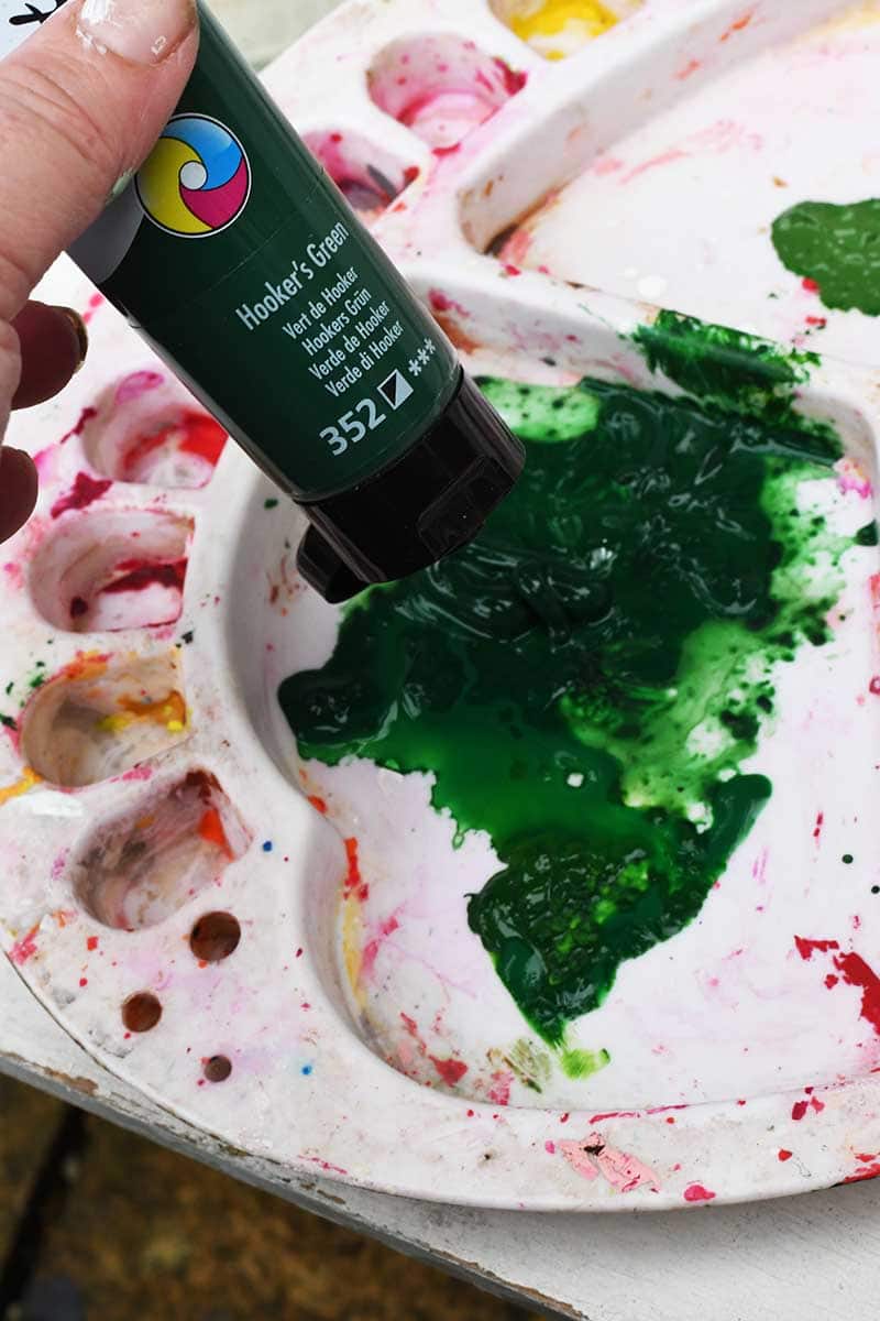 Mixing the green paints