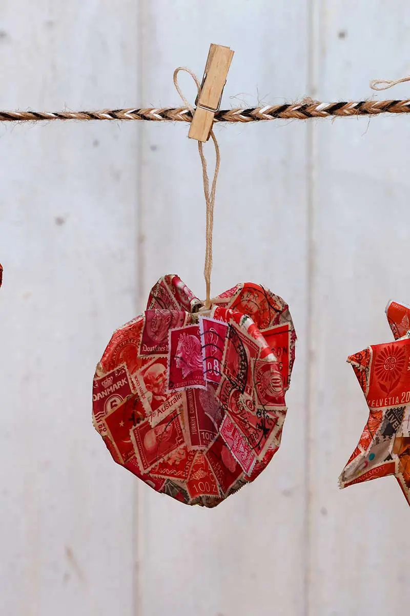 Red postage stamp heart ornament