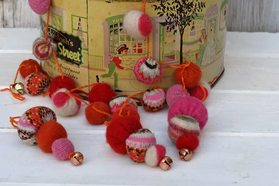 sweater ball christmas garland and ornaments