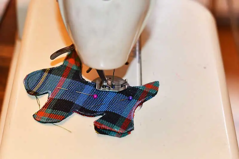 sewing the tartan on a machine