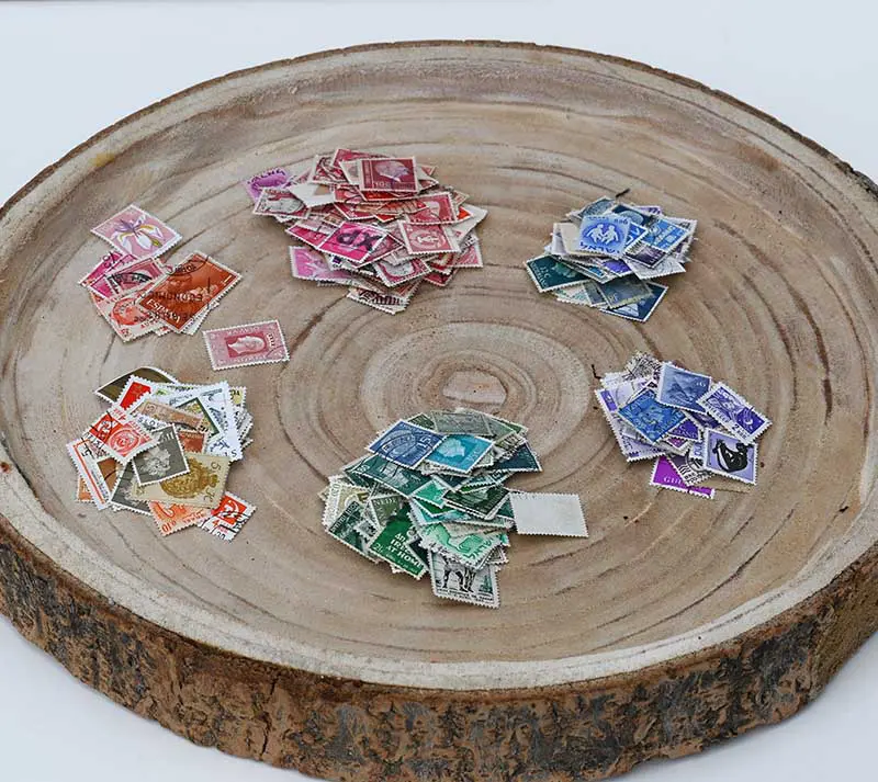Sorting postage stamps into colours