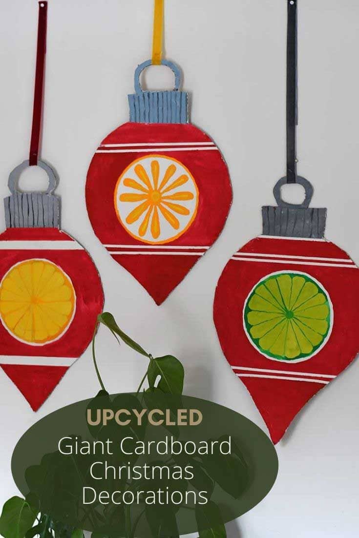 Giant Cardboard Christmas Ornaments at Funtastic Friday 12.18.2020. Stop by and say hello! Check out the great links to visit @ Scratch Made Food! & DIY Homemade Household.