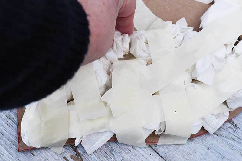 Adding kitchen towel balls to heart