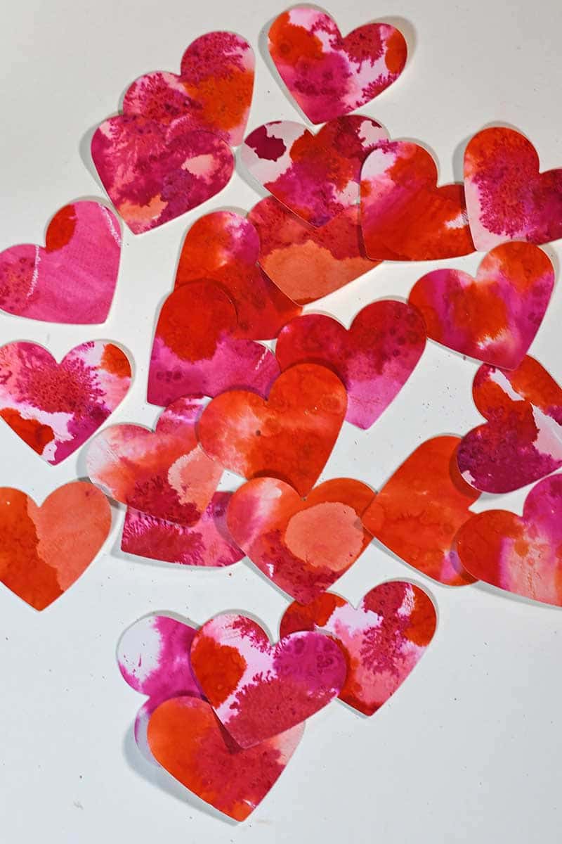 Watercolor pink paper hearts