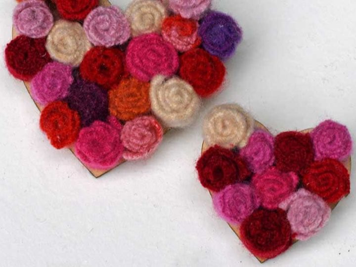 upcycled sweater felt flower brooches