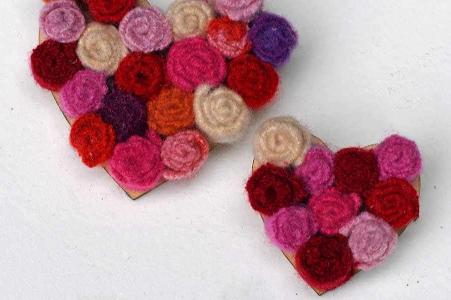 upcycled sweater felt flower brooches