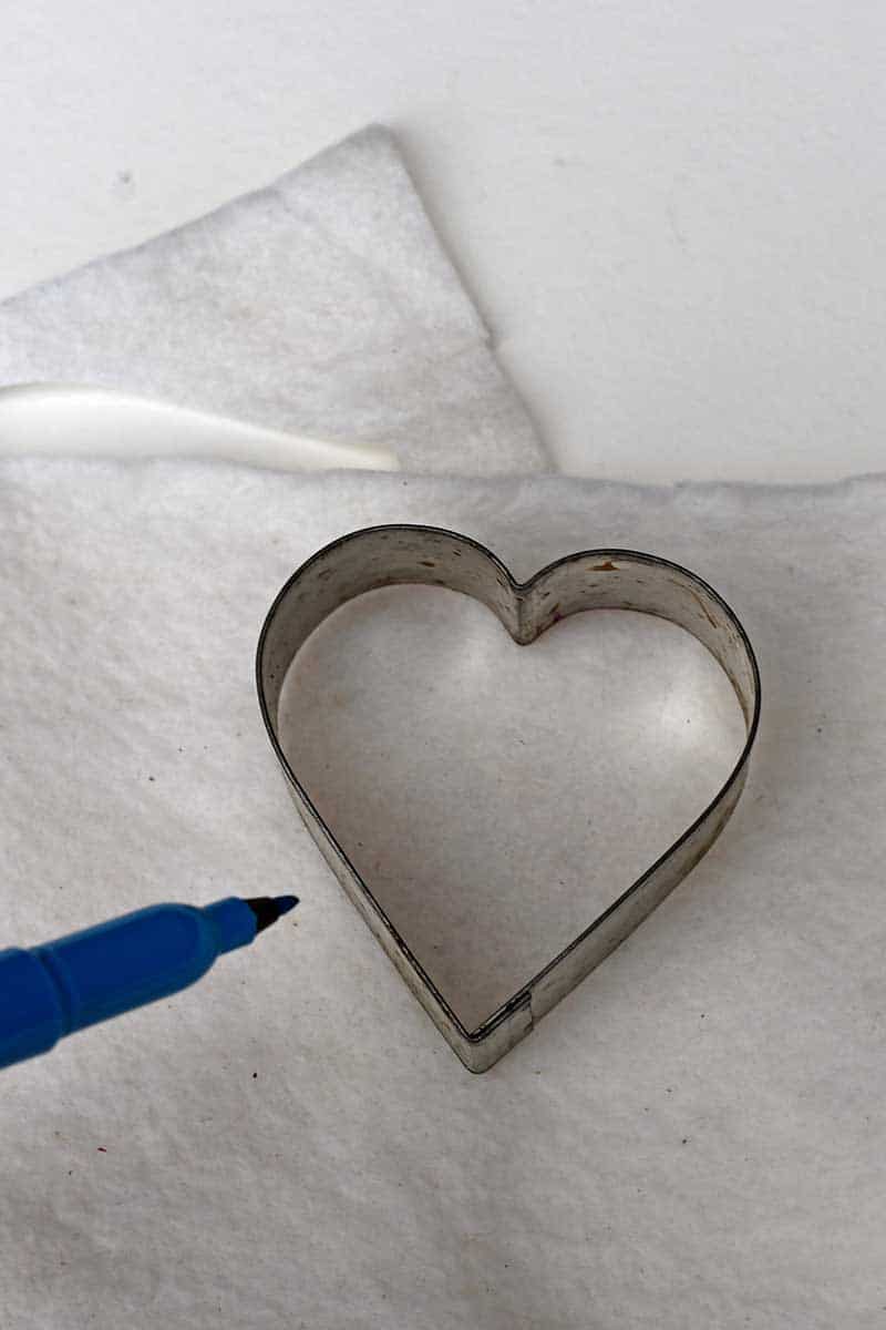 drawing around the heart cookie cutter