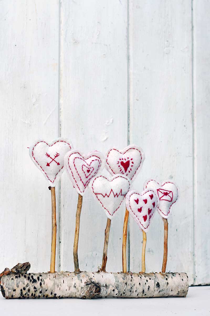 Embroidered hearts craft decoration