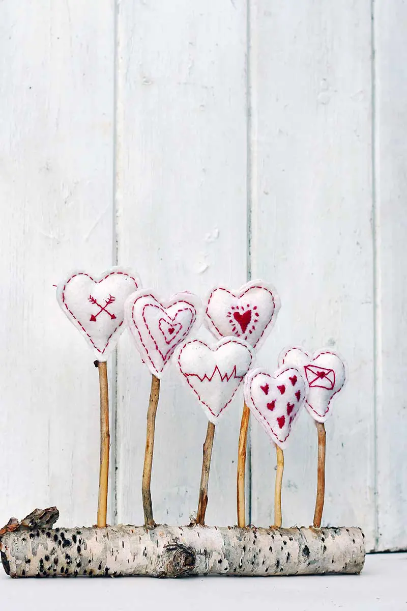 Embroidered hearts craft decoration