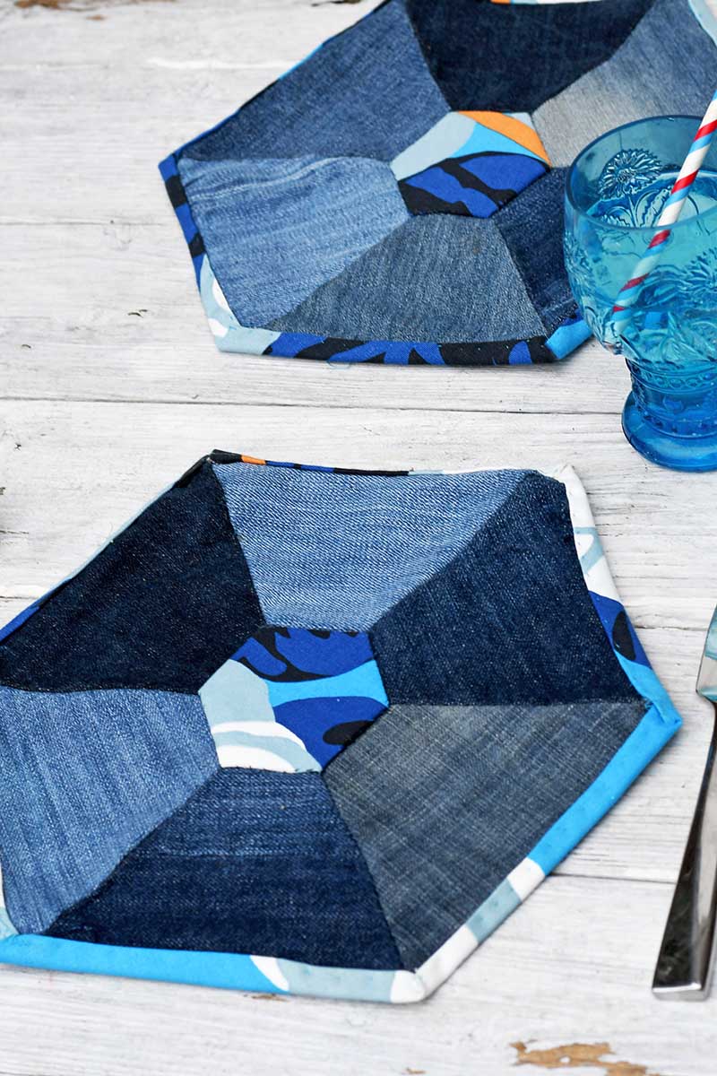 patchwork denim hexagon placemats