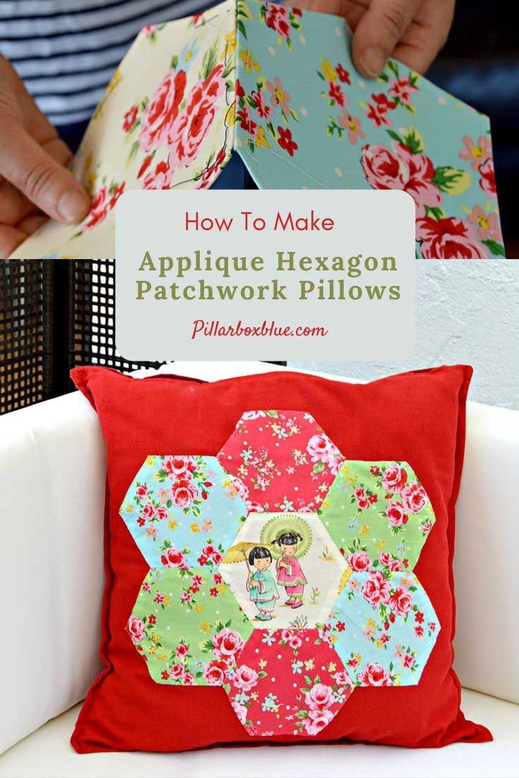 DIY applique hexagon patchwork pillow