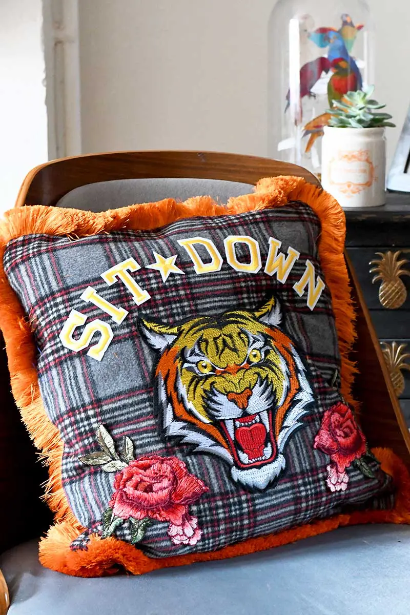 Gucci inspired upcycled tiger pillow