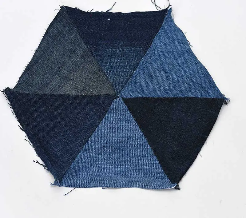 Making a patchwork denim placemat in a hexagon shape
