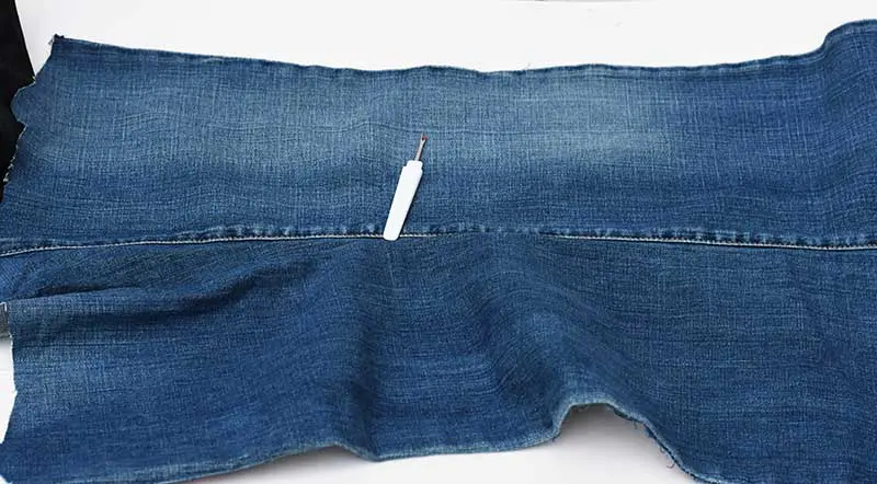 unpicked jeans leg.