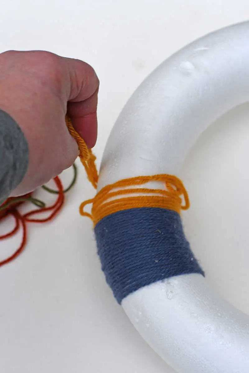 wrapping yarn around the ring