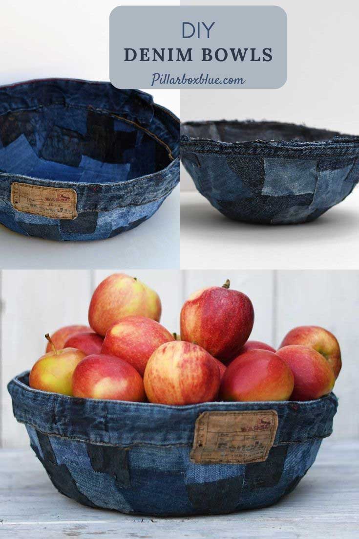 Upcycled denim fabric bowls