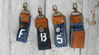 Upcycled jeans fabric key fobs