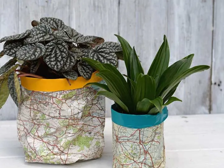 DIY plant pot covers from maps