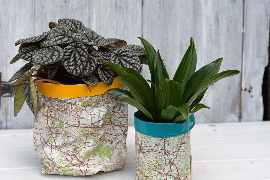 DIY plant pot covers from maps