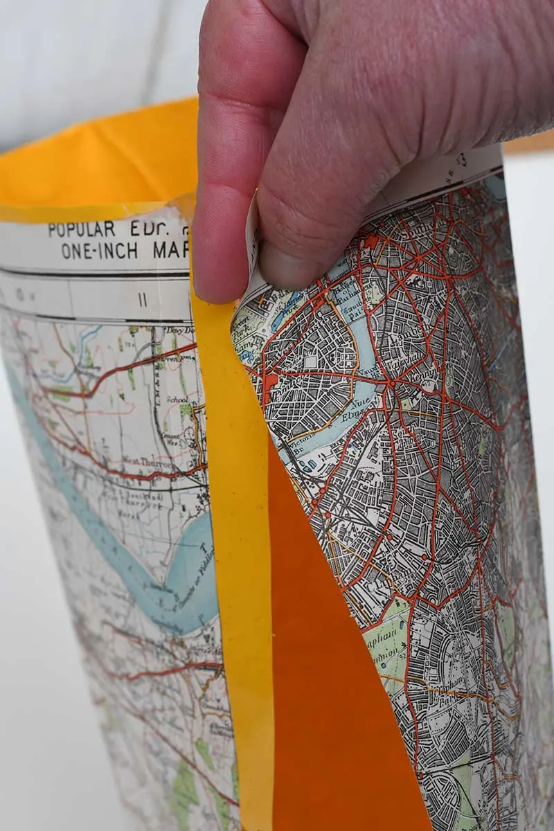 Easy DIY Paper Plant Pot Covers - With Old Maps - Pillar Box Blue