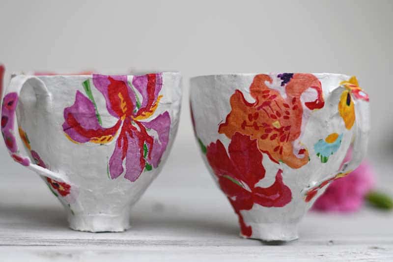 Paper mache tea cups