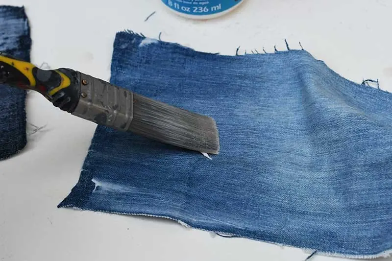Pasting the denim with Mod Podge