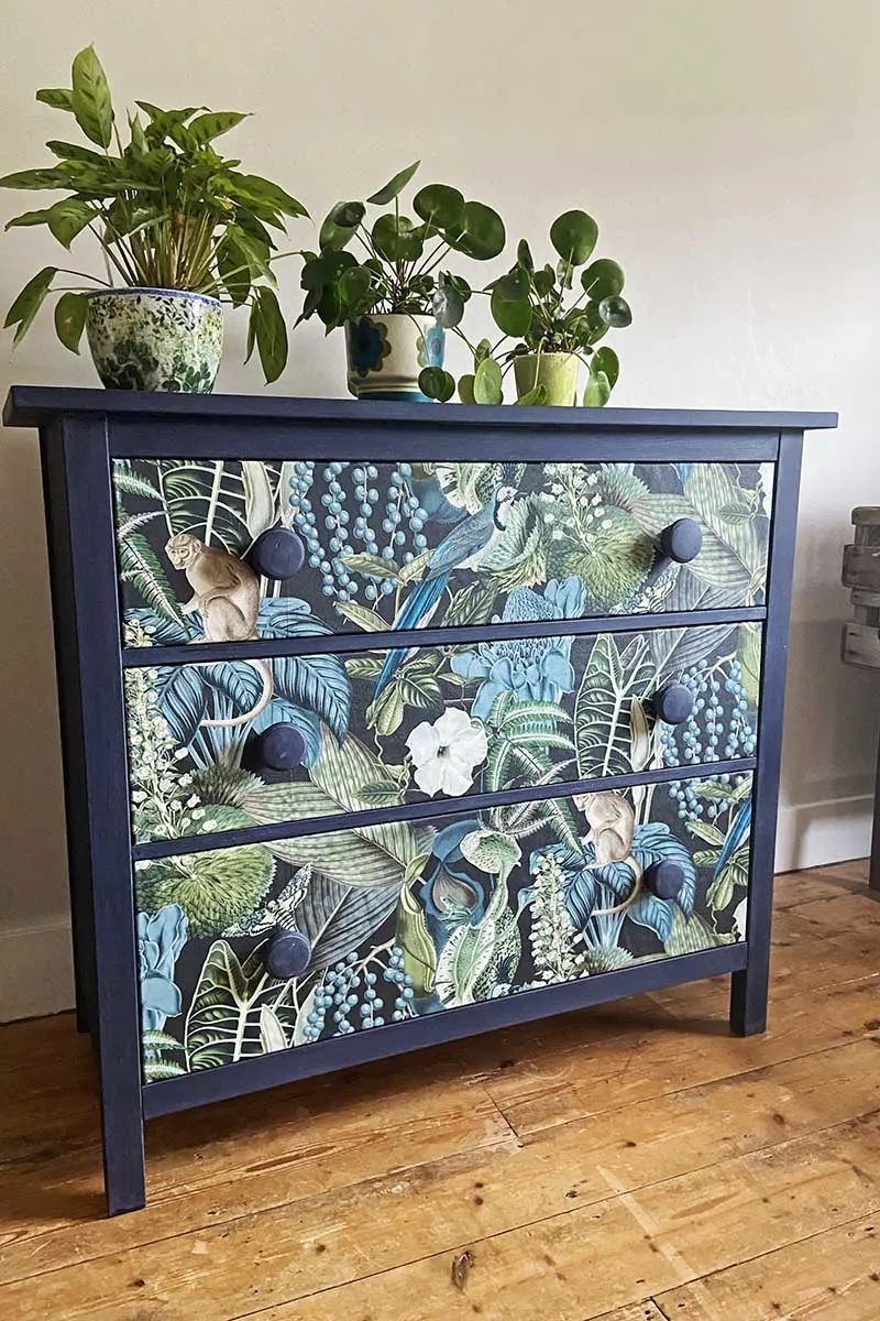 IKEA Hemnes Hack- Upcycled Drawers with Wallpaper - Pillar Box Blue