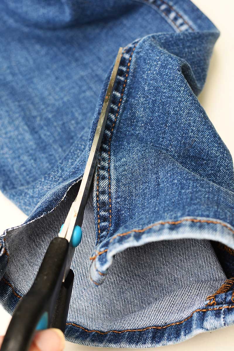 cutting out the denim seam