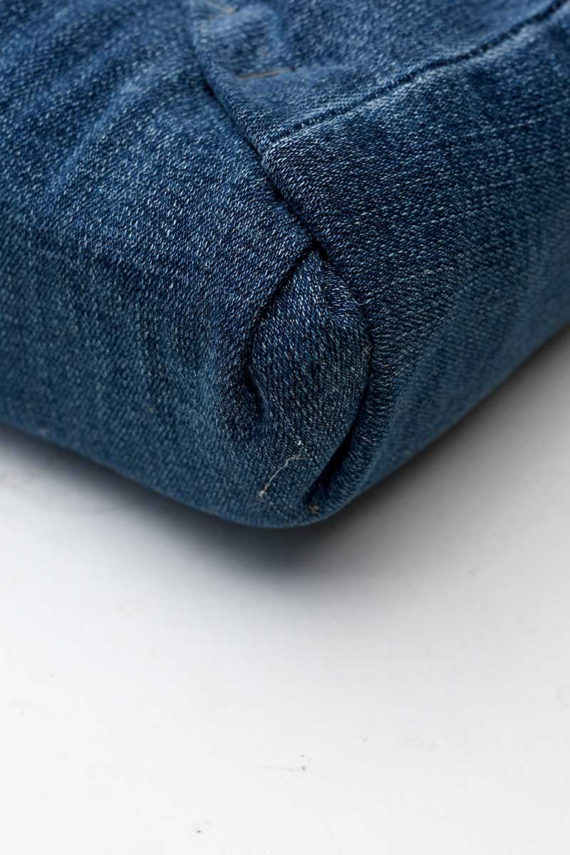 Denim corners of DIY footstool