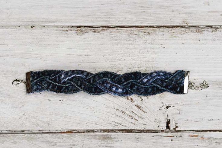 Blue embroidered beaded upcycled denim bracelet-1153 – Persephone Love